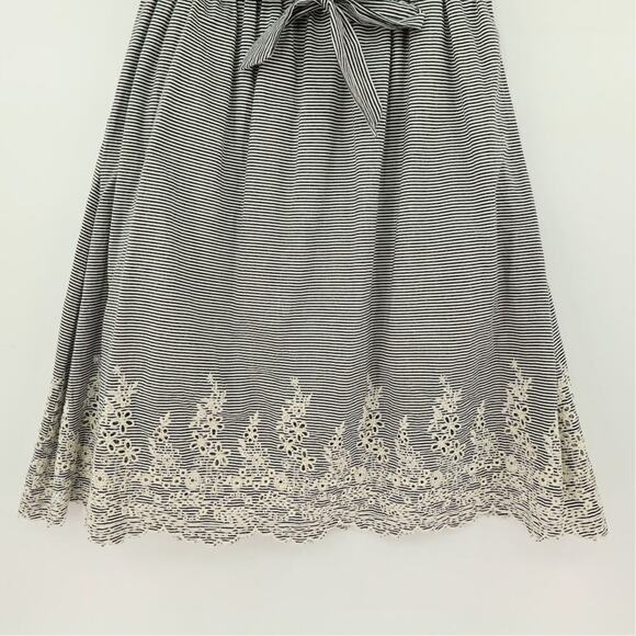 Women Skirt Small Blue Striped Floral Eyelet Bow Nautical Cottage Coquette - Picture 7 of 14